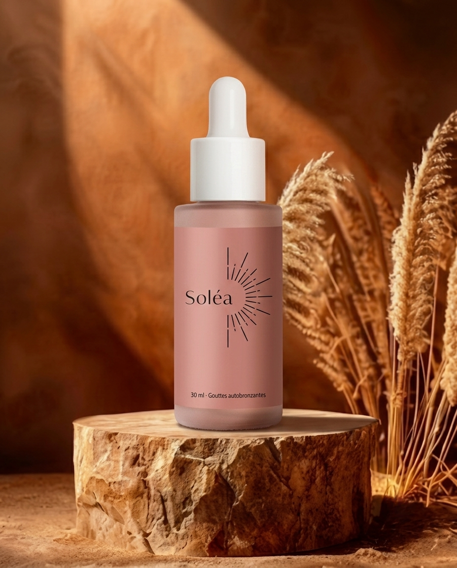 Soléa - flacon autobronzant, ambiance dorée